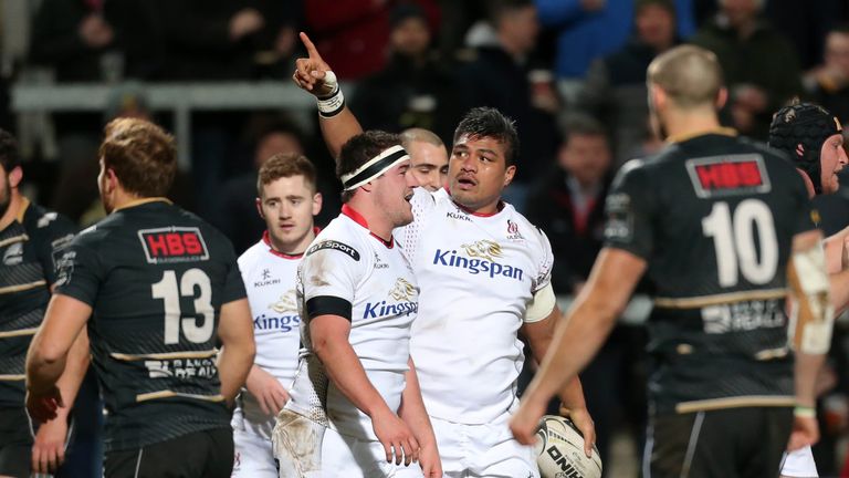 Ulster's Nick Williams celebrates scoring a try