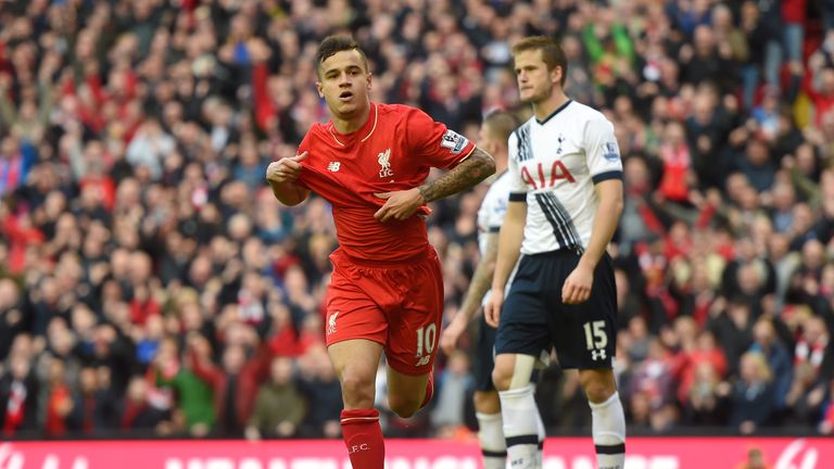 Philippe Coutinho of Liverpool celebrates 