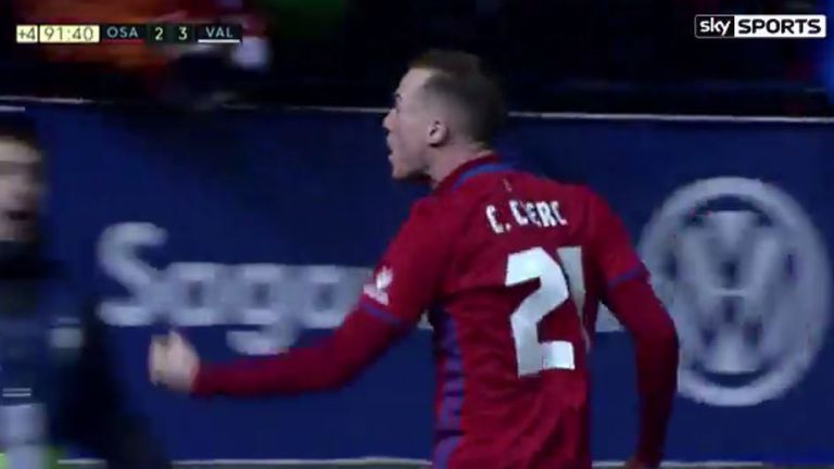 Carlos Clerc scored a superb last-minute equaliser for Osasuna against Valencia
