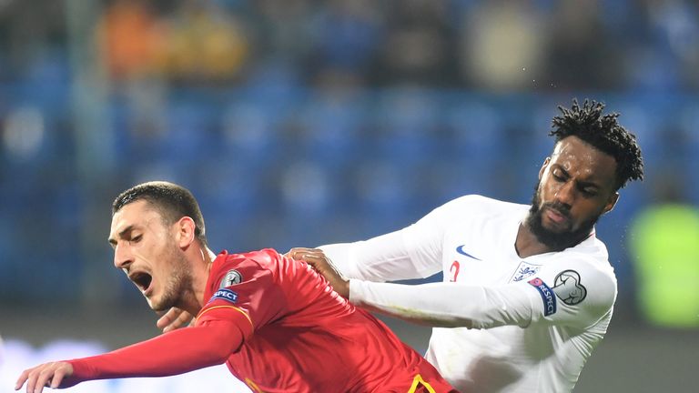 Danny Rose playing for England vs Montenegro