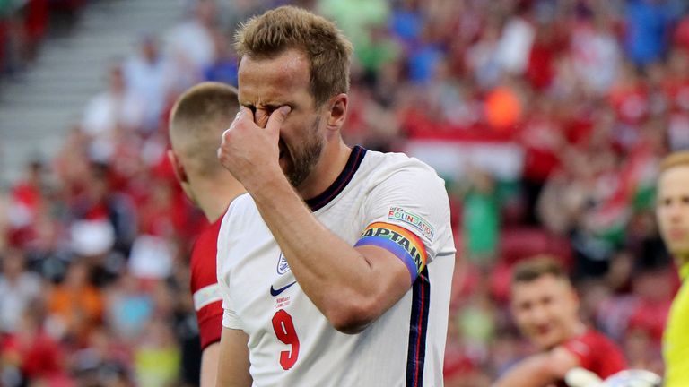 Harry Kane shows his frustration in Budapest
