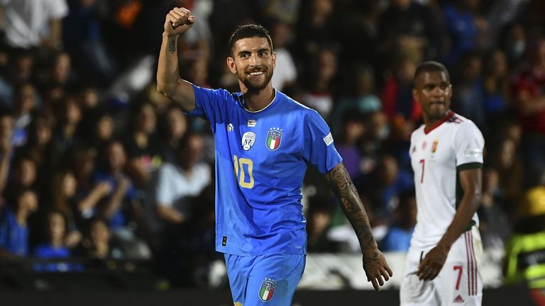 Lorenzo Pellegrini celebrates after scoring in Italy's win