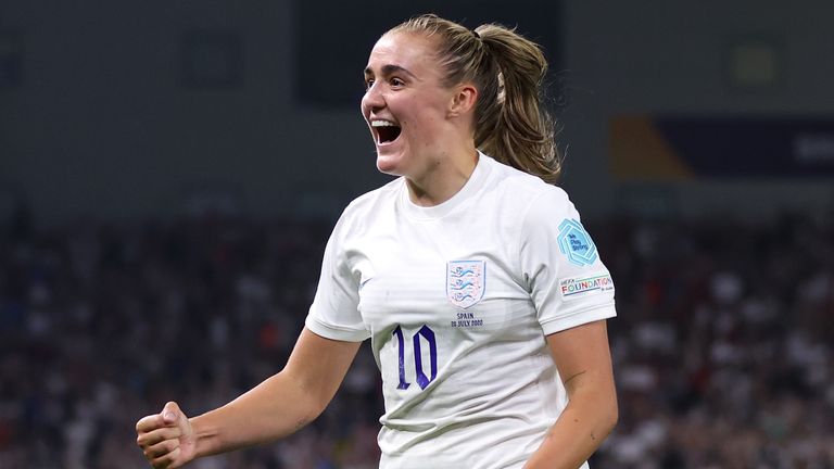 Georgia Stanway celebrates after scoring England's winner against Spain