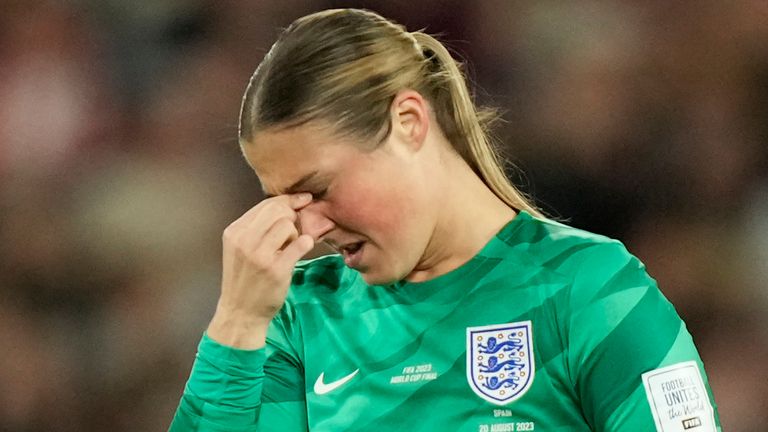 Mary Earps shows her disappointment at the final whistle after England are beaten 1-0 by Spain in the Women's World Cup final 
