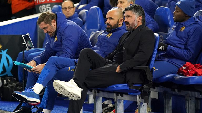 Gennaro Gattuso watches on at the Amex Stadium