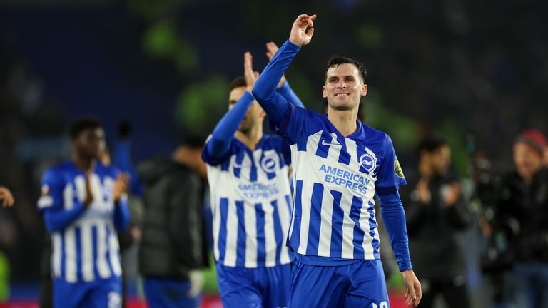 Brighton's Pascal Gross celebrates at full time