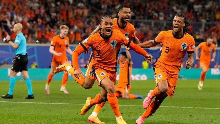 Xavi Simons celebrates after scoring a goal that was then disallowed for offside 