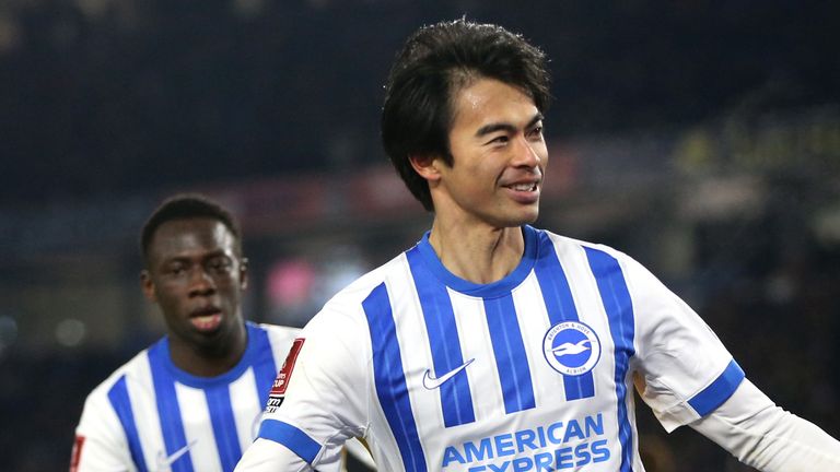 Mitoma celebrates his magical opener against Chelsea
