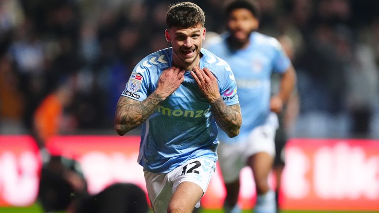 Coventry City's Jamie Paterson celebrates scoring their side's first goal of the game during the Sky Bet Championship match at the Coventry Building Societ