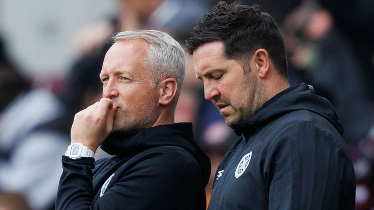 Liam Fox (R) will take interim charge of Hearts following Critchley&#39;s sacking