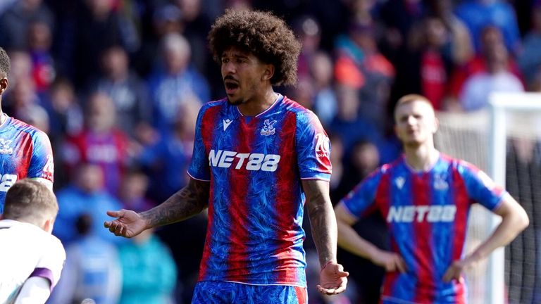 Chris Richards protests after being sent off for two bookable offences