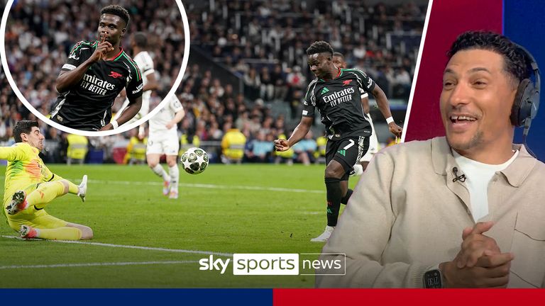 Jay Bothroyd breaks down Bukayo Saka&#39;s calm finish as he dinks it over Thibaut Courtois to put Arsenal 4-1 ahead on aggregate. 