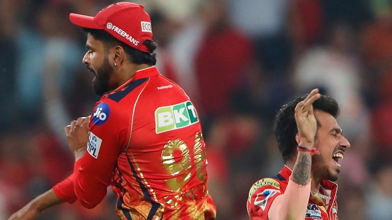 Punjab Kings' captain Shreyas Iyer and Yuzvendra Chahal celebrate the win over Kolkata Knight Riders (Associated Press)