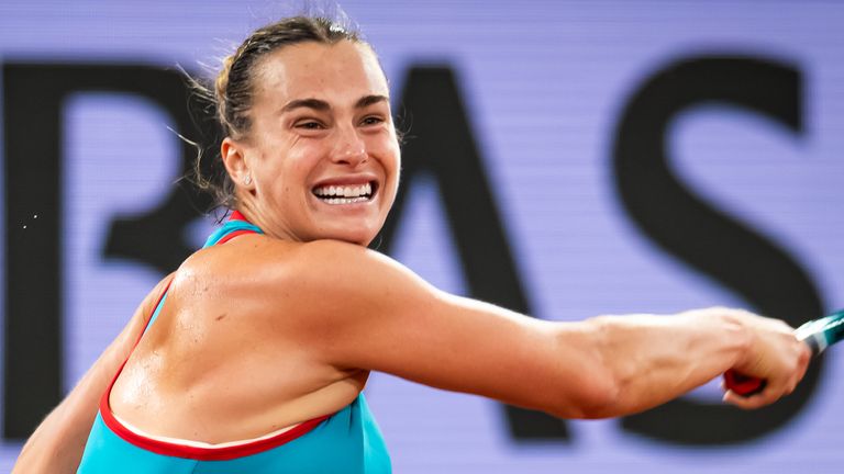 Aryna Sabalenka in action against Kamilla Rakhimova in the first round on Day One of the French Open at Roland Garros on May 25, 2025 in Paris, France (Photo by Robert Prange/Getty Images)
