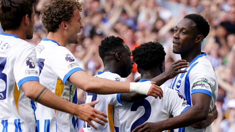 Danny Welbeck celebrates his opener for Brighton