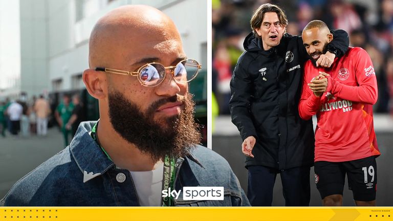 Bryan Mbeumo speaks to Sky Sports at Canadian Grand Prix and spoke about Thomas Frank (pictured right with the player)