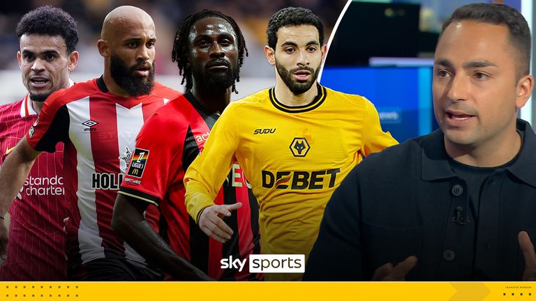 Sky Sports' James Savundra reveals the latest transfer updates on Luis Diaz, Bryan Mbeumo and incomings and outgoings at Wolves with Evann Guessand and Rayan Ait-Nouri. Images PA/Getty