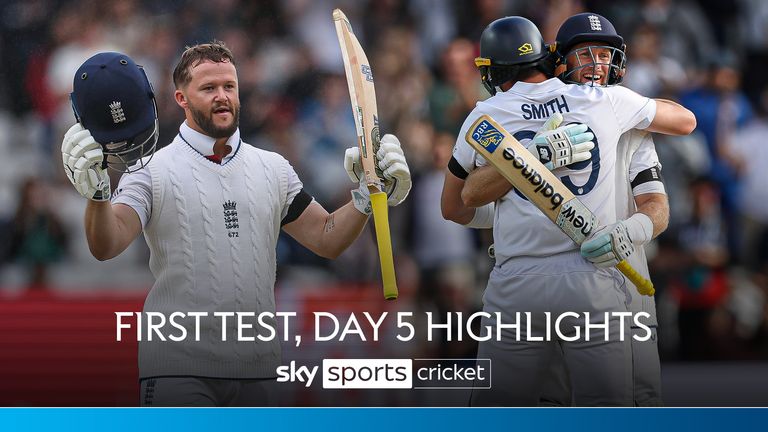 Ben Duckett, Joe Root and Jamie Smith all celebrate during England's win over India in the first Test of the Series