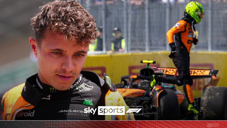 McLaren driver, Britain's Lando Norris walks away from his car following a collision during the F1 Canadian Grand Prix auto race in Montreal, Sunday, June 15, 2025. 