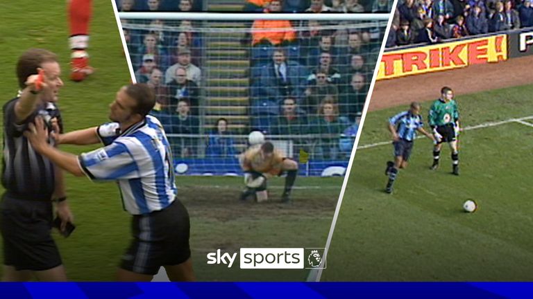 Relive some of the most memorable incidents that would've gone viral today in the 1990s such as Paolo Di Canio pushing the referee, Dion Dublin pinching the ball off Shay Given and Man Utd changing their strip at half-time. 